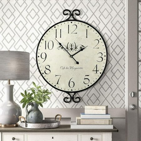 24 Farmhouse Wall Clock - Wrought Iron Frame with Distressed Gray Finish, Silent Non-Ticking, Battery Operated, Easy-to-Read Roman Numerals for Living Room, Kitchen, Bedroom