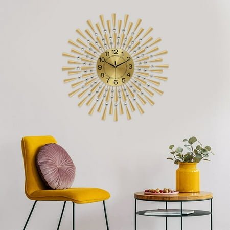 27.6inch Gold Wall-mounted Clock Silent Sun Clock Design Night For Living Room Modern
