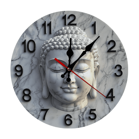 2D Vintage Buddha Theme Wooden Round Wall Clock, Farmhouse Style Home Decor for Kitchen, Bedroom, Office, Easy to Read, No Ticking Sound, 9.8 Inch(AA Battery Not Included)