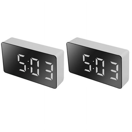 2X LED Multifunctional Mirror Clock, Digital Alarm Snooze Display Time Night LCD Light, USB 5V/No Battery Home Decor