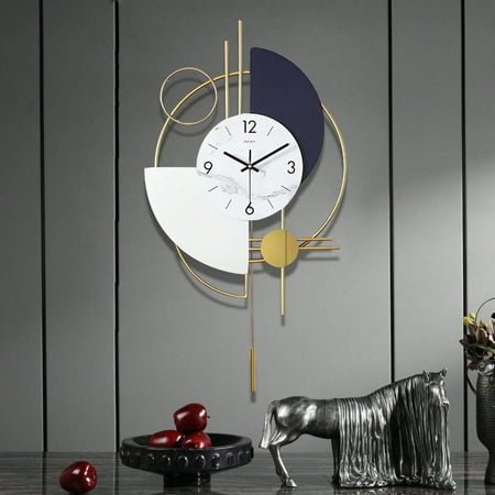 30.3 Inch Modern Decorative Big Wall Clocks For Living Room, 3D Round Wall Clock, Golden Pendulum Geometric Mute Metal Digital Home Clock