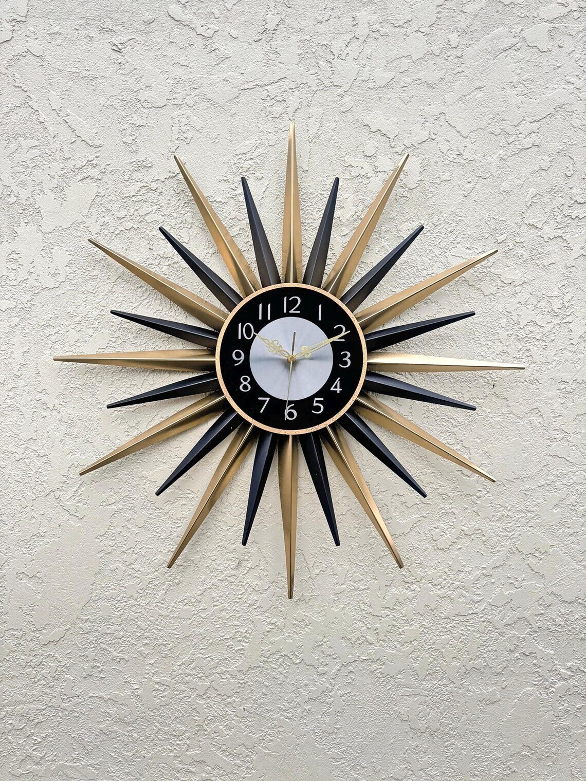 31'' Retro Mid Century Starburst Wall Clock Quartz Movement Gold Black