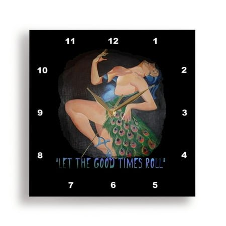 3dRose, Let The Good Times Roll Mardi Gras Greeting Woman In A Peacock Costume, 15x15 Wall Clock