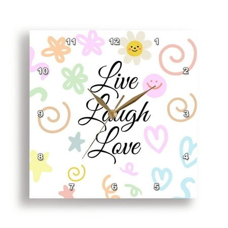 3dRose, Motivational quote Live Laugh Love with Cute Icons, 10x10 Wall Clock