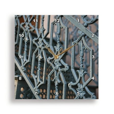 3dRose, Savannah, Georgia. Ornate wrought iron railing and stair design. , 13x13 Wall Clock