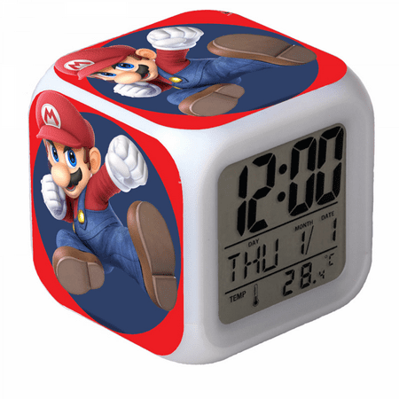 3＂LED Alarm Clock Super Mario Pattern Desk Table Glowing Electronic Colorful Digital Clock for Girl Boy Kids Children Bedroom Toy Birthday Present Gift
