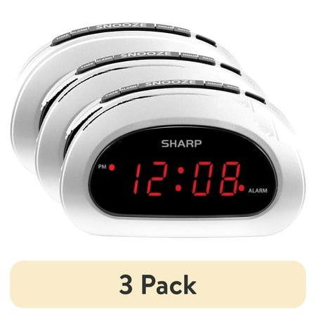 (3 pack) SHARP Digital Alarm Clock, Cloud White, Easy to Set Controls, Red LED Display
