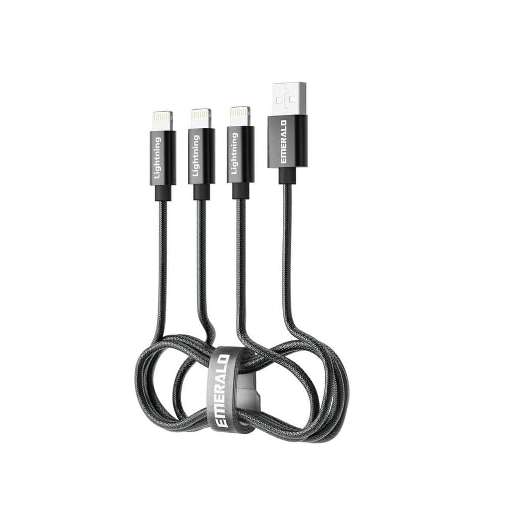 6 Ft 3-in-1 Braided Lightning Charging Cable Black