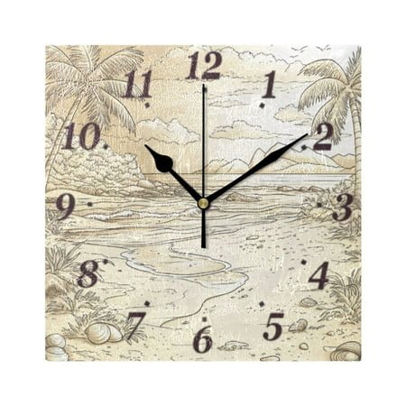 7.78in Beach and Palm Trees Square Wall and Table Clock Dual Use Vintage Design in Black or Gold