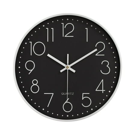 8 Inch Silent Wall Clock Embossed Scale Round Dial Pointer Display Battery Powered Accurate Timekeeper Plastic Quartz Wall Clock Living Room Bedroom Decor