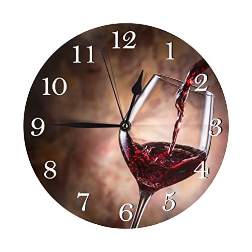 Abucaky Wine Themed Wall Clock Battery Operated Silent Round Clock Wall Decor for Home Office School, 9.8 Inch