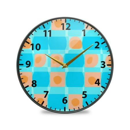 Acrylic Wall and Table Clock Blue Background Squares Pattern 11.9in Modern Decor with Golden Hands