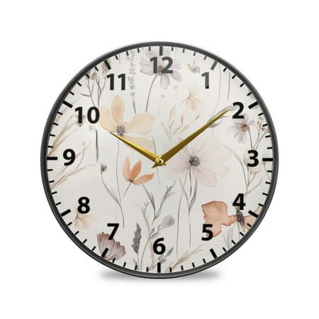 Acrylic Wall and Table Clock Elegant Silk Flowers 9.5in Modern Decor with Golden Hands