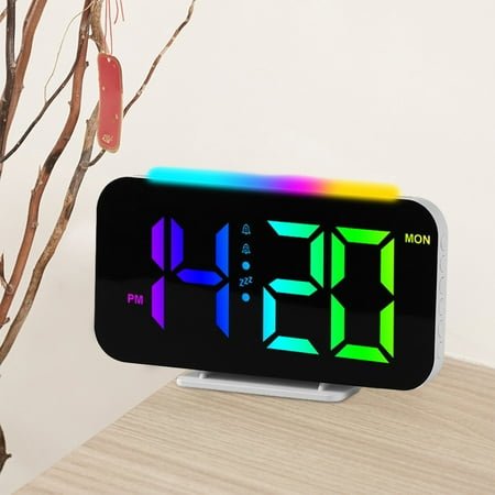 Alarm Clock, InsCrazy RGB Digital Wall Clock TEMP Date Week Auto Dimmable Snooze Table Clock RGB Night Light 12/24H Alarms LED Clock Birthday Gifts
