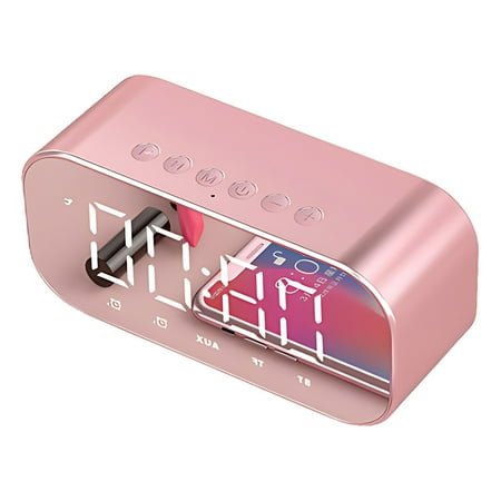 Alarm Clock with Wireless,Bluetooth Speaker Night Light,Mirrored Clock with Dual Alarms,Snooze,LED Display,USB Charger,Small Dimmable Alarms for Bedtime iPhone,Birthday Gifts for Men Women