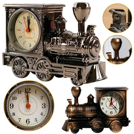 AMERTEER Vintage Retro Train Style Students Alarm Clock Table Desk Time Clock Cool Train Model Home Office Shelf Decoration Novelty Birthday Holiday Children Adults Boys Girls Gift