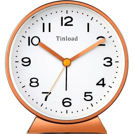 Analog Antique Clock, 4.5in Battery Operated Silent Alarm Clock with Night Light, Snooze, for Living Room, Bedroom(Rose Gold)