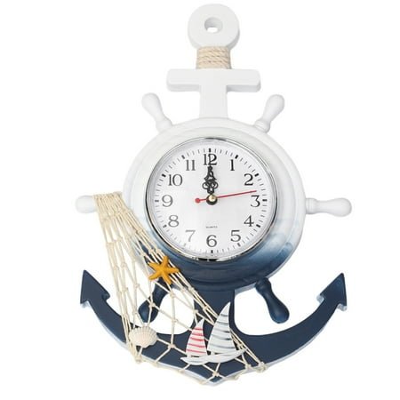 anchor non ticking wall clock wall clock nautical mediterranean style hanging clock steering wheel ship decor for home office decoration 10 inch wall clock sailboat decorative wall clock