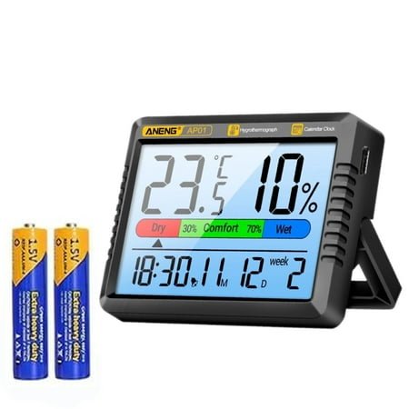 ANENG AP01 Thermometer Alarm Clock Temp-10~50°C±1°C,Humidity 10~99%±5%,Real-time Temp/Humidity,Calendar and Alarm Settings