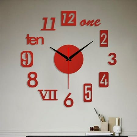 Aoorsake Clearance!Frameless Wall Clock Frameless Diy Wall Mute Clock 3D Mirror Surface Sticker Home Office Decor， 3D Wall Clock Clearance Sale Red