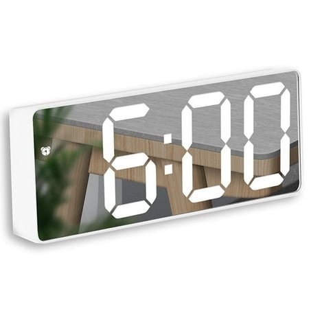 ARCTICICE White LED Mirror Digital Clock with 5 Setting Modes, USB & Battery Powered Sunrise Alarm Clock for Bedroom Home Decor Teen Boy Girl Gifts