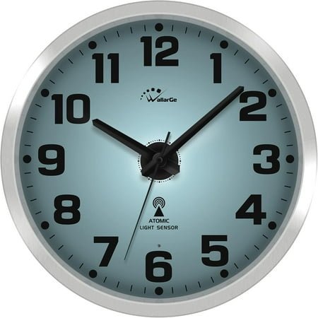 Atomic Wall Clock with Night Light - Silent Glow Wall Clock, Night Light, Battery Powered, Automatic Daylight Saving Time, 12 Inch