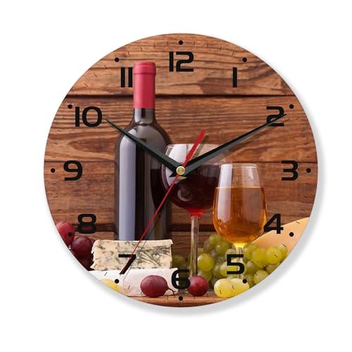 AZCXOIC Wall Clocks,Red Wine Wood Wall Clock Decorative,Kitchen Wall Clocks Battery Operated-10 Inch Round Bathroom Wall Clock Silent Non-Ticking
