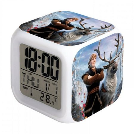 BAIZOHAI Digital Alarm Clock for Kids, Cartoon Frozen Pattern 7 LED Color Changing Wake Up Clock with Thermometer Function and Night Light, Gift for Boys Girls A93-571 DSN529-668