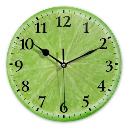 Battery Operated Decor Clocks Non-Ticking Silent Clocks Personalized Wall Clock with Photo for Bathroom,Office,Living Room-Bright Green Sliced Lime(14inch)