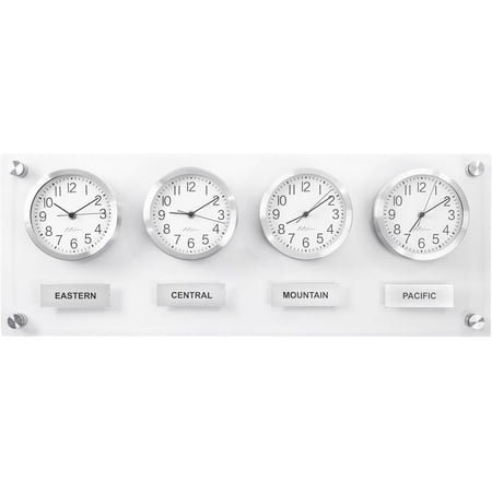 BBHORAIRE Silver Time Zone Wall Clock Mondial Decor Silent Non-Ticking Quartz Analog Battery Operated Multiple City/Country/Region/World Clocks for Home Office Business Study Easy Install 32x12Inch