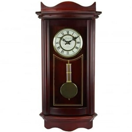 Bedford Clock Collection Weathered Cherry Wood 25 in. Wall Clock with Pendulum
