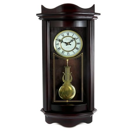 Bedford Clock Collection Weathered Chocolate Wood 25 Wall Clock with Pendulum