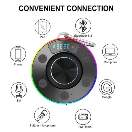 Begzeat Portable Bluetooth Shower Speaker with Clock - 7-Level Waterproof & Dustproof Mini Wireless Speaker for Bathroom - Built-in FM Radio, Hands-Free Calling, Suction Cup Mount,B