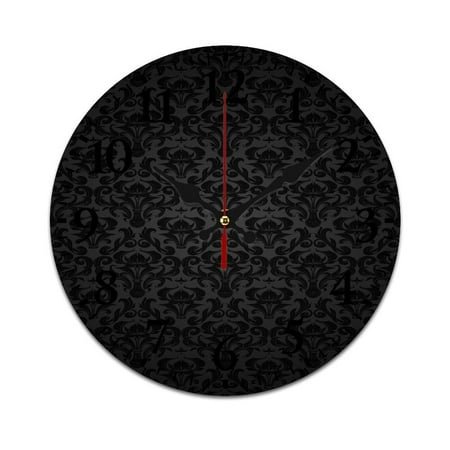 Black Damask Background Wall Clock Modern Design Clocks Wall Hanging Home Office School Clocks Round PVC Wall Clocks