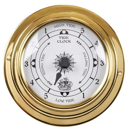 Brass Nautical 4.5in Wall Clock, Wall Hanging Boat Using Tide Clock High Tide Low Tide, Nautical Wall Clock for Weather Station, Wall Decor, Boat Accessories