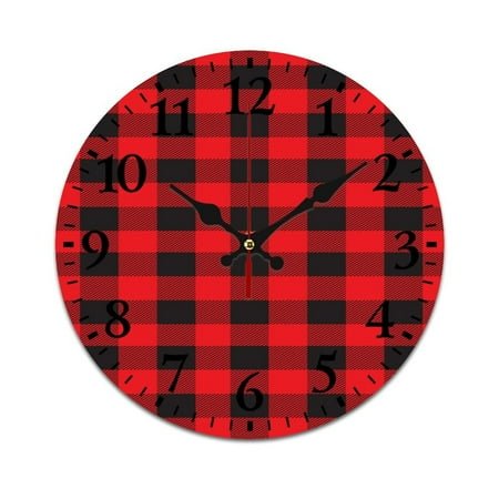 Buffalo Plaid Red Black Wall Clock Modern Design Clocks Wall Hanging Home Office School Clocks Round PVC Wall Clocks