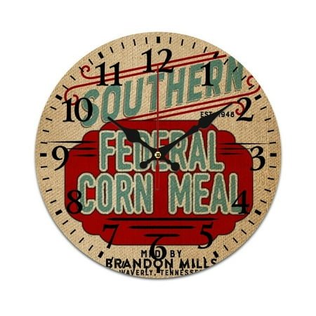 Burlap Grain Sack Feed Sack Vintage Style Graphics Wall Clock Modern Design Clocks Wall Hanging Home Office School Clocks Round PVC Wall Clocks