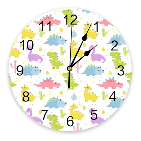 Cartoon Dinosaur Cactus Kids Wall Clocks Silent Home Cafe Office Wall Decor Clocks for Kitchen Wall Art Large Wall Clocks 25cm（10 Inch）