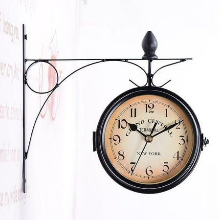 Chen WeiDouble Sided Waterproof Wall Clock Retro Wrought Iron Metal Wall Clock Silent Indoor Outdoor Home Garden Wall Clock Decoration