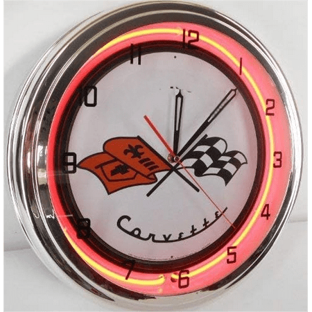 Chevy Corvette Flags 15 Neon Lighted Wall Clock Sign Orange
