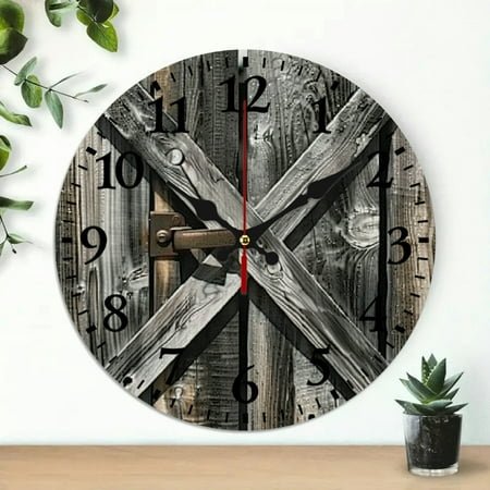 Chilfamy Metal Fence Wooden Wall Clock Silent Mechanical Movement Frameless Analog Clock for Living Rooms, Kitchens, Dorms - Decorative & Practical Gift 10x10in