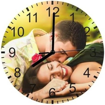 Clocks with Photo Text for Living Room Bedroom, Personalized Photo Wall Clocks, Customized 11.6 MDF Round Silent Clocks for Wall