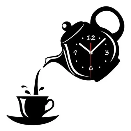 Coffee Cup Teapot Wall Clock 3D Acrylic Kettle Shaped Wall Clocks Office Kitchen Dining Living Room Decoration