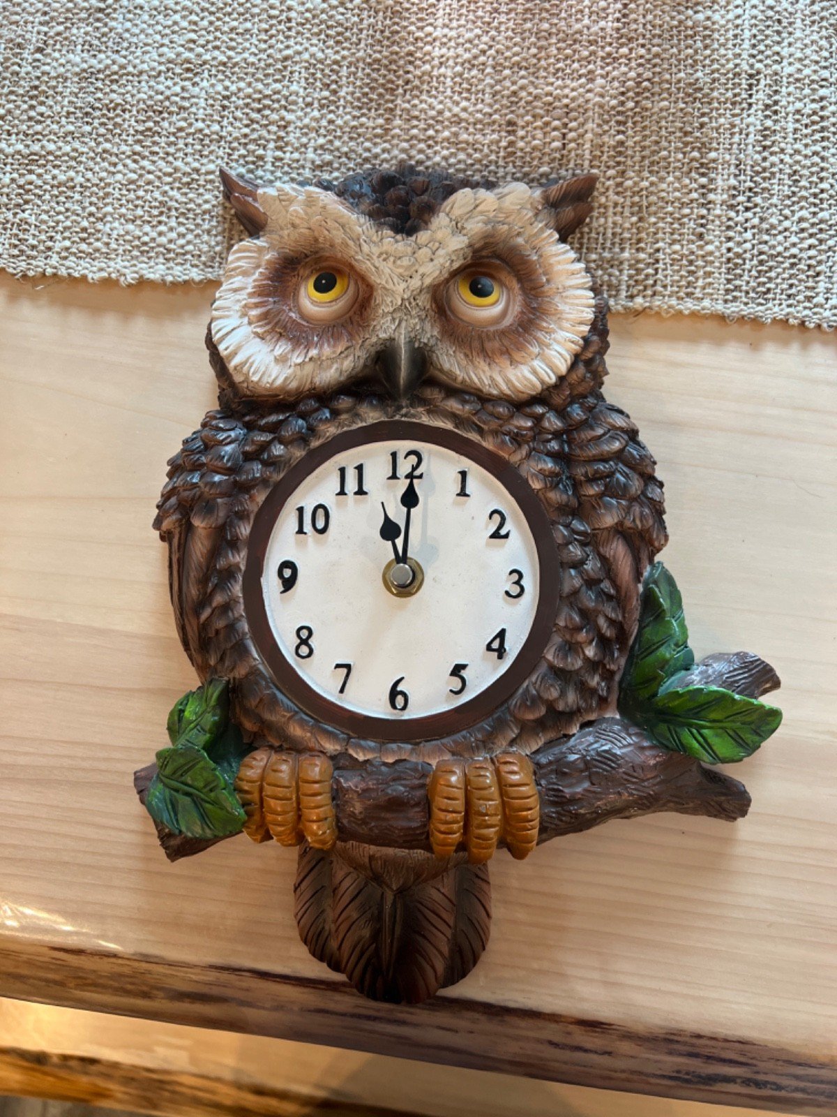 Collections Etc. 9x12 Inch Brown Resin Owl Painted Hanging Wall Clock. Beautiful