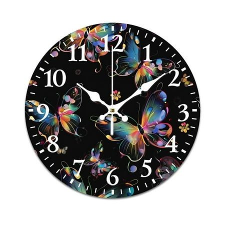Colorful Butterfly with Glittering Wings Wall Clock Modern Design Clocks Wall Hanging Home Office School Clocks Round PVC Wall Clocks