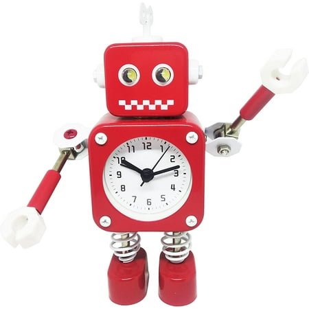 Cool Flash Light Time Alarm Clock-Small Analog Robot Table Travel Clocks-Red