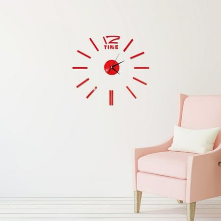 COOPHYA 1Pack Unique Wall Clock Red Square Metal Frameless Mirror For Kids Bedroom Decoration