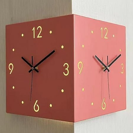 Corner Wall Clocks for Living Room Decor, Modern Dual-Sided Corner Wall Clock with Sound & Light Sensor, Square Digital Sensor Clock, Easy to Install, Battery Operated, for Bedroom and Office (Pink)