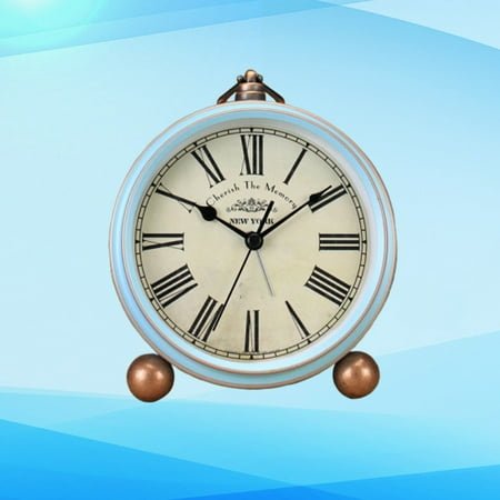 COSMOBETTY 1Set Blue Metal Alarm Clock with Retro American Style for Bedroom Decor