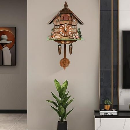 Cuckoo Clock, Vintage Wall Clock with Quartz Movement, German Cuckoo Clock with Blackforest Hillside Chalet Design for Home Decoration, Bars, Cafes, Store